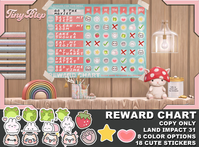 Second Life Marketplace . Tiny Blep . Reward Chart Pinks